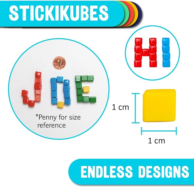 StickiKubes 125-Pack, 4 Colors, Mini Sticky Stacking Cubes, STEM Blocks | Plastic Tub for Easy Storage, Sticks to Any Surface, Non-Toxic, Ages 4+