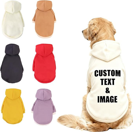 Custom Dog Hoodie, Personalized Sweatshirt with Photo Text Name Logo, Customized Hooded Sweater for Small Medium Large Dogs & Cats (Beige, Medium)