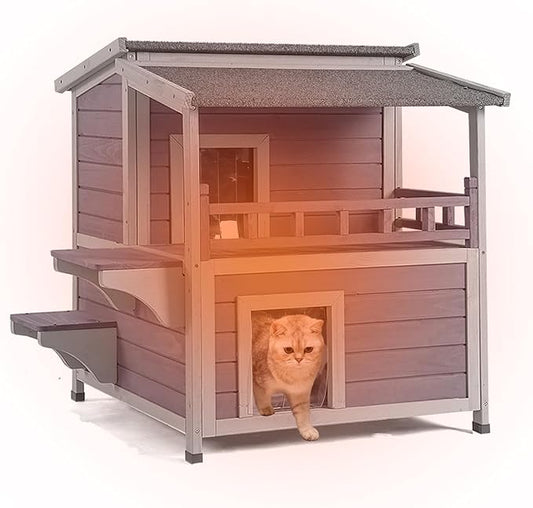 Aivituvin Cat House Indoor 2 Story Feral Cat Shelter for Winter Outdoor Large Size Cat Enclosure for Multiple Cats
