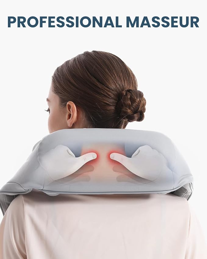Nekteck Neck Massager for Pain Relief Deep Tissue, Shiatsu Back Massager with Soothing Heat, Electric Deep Tissue 3D Kneading Massage Tools for Shoulder Muscle, Adjustable Heat and Straps