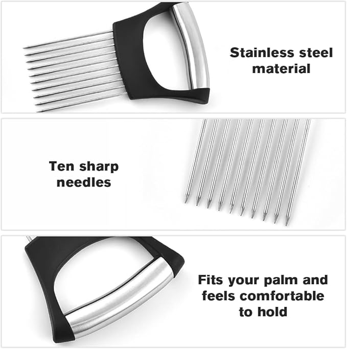 Stainless Steel Onion Slice Holder, 2025 Upgraded Vegetable Slicer Cutter, Multifunctional Lemon Tomato Potato Meat Chopper Slicing Assistant Kitchen Tool (1)