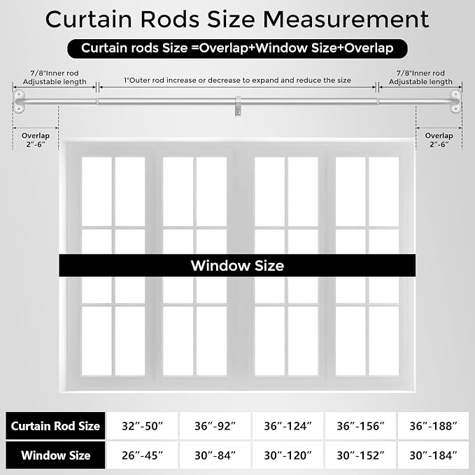 2 Pack Curtain Rods 32-46 Inch, 1 Inch Adjustable Heavy Duty Room Darkening