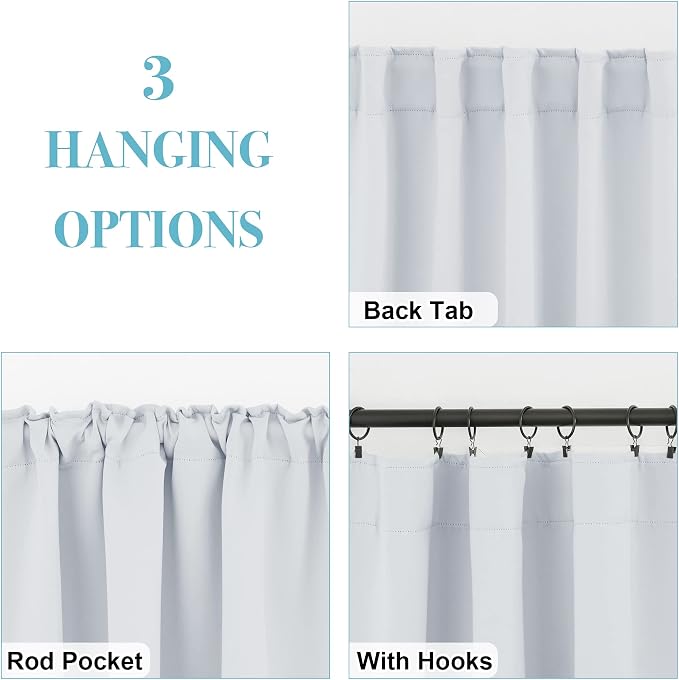 RYB HOME Living Room Window Curtains, Back Tab 2 Hanging Top, Thermal Insulated