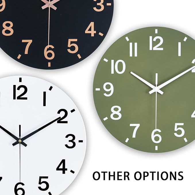 HZDHCLH Wall Clock 10 Inch Silent Non Ticking Wood Battery Operated Green