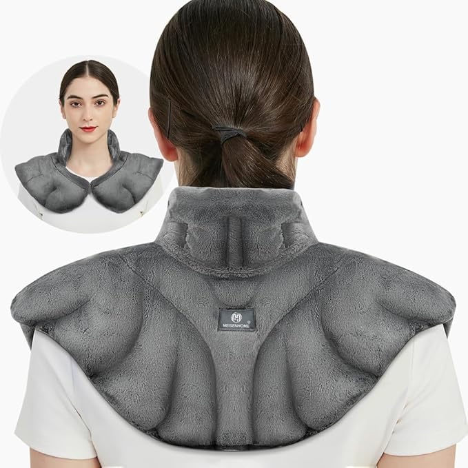 Microwavable Heat Pad for Neck and Shoulders, Weighted Microwave Moist Heating Wrap for Pain Relief Sore Muscle Stress Tension, Heated Wrap with Aromatherapy, Hot & Cold Compress, Grey