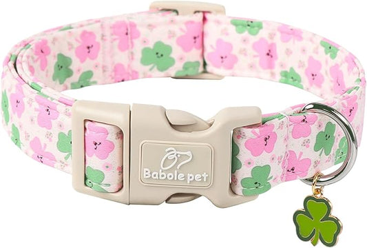 St Patricks Day Dog Collar for Small Dogs - Cute Light Pink Shamrock Girl Dog Collars, Adjustable Irish Clover Puppy Collar with Quick Release Buckle XS