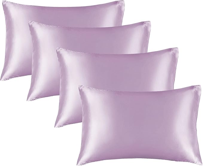 BEDELITE Satin Pillowcase for Hair and Skin, Super Soft Similar to Silk Pillow Cases 4 Pack with Envelope Closure, Cooling Pillowcases for Women Men (20"x36" King Size, Lavender)