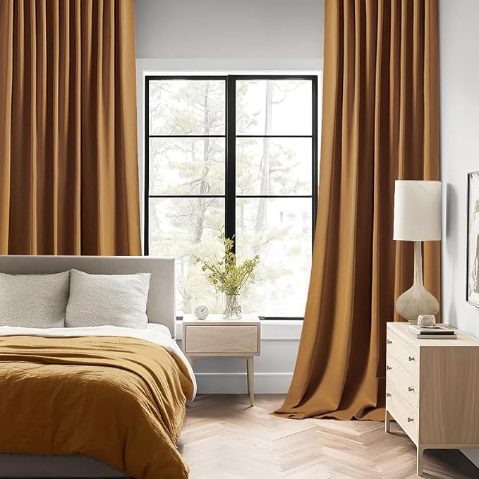 MIULEE Golden Brown Back Tab Blackout Curtains 84 Inch Length 2 Panels Set