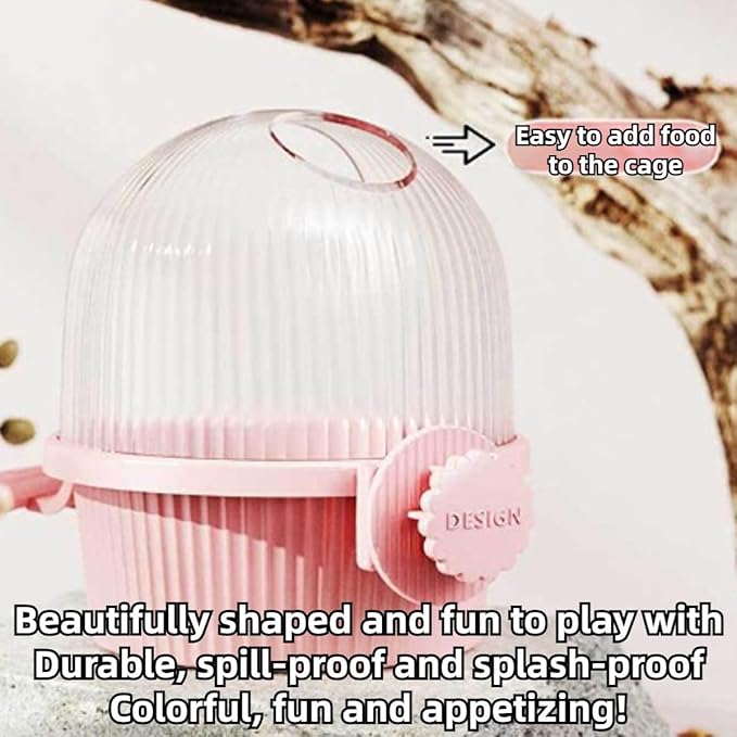 Bird Feeder for Cage – No Mess Feeder & Water Dispenser, Easy to Install and Clean, Semi-Enclosed Design Prevents Splashing (Pink)