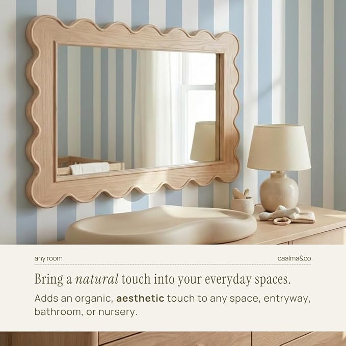 CAALMA Scalloped Wall Mirror 24 x 36 Rectangular, Bathroom Mirror, Mirrors