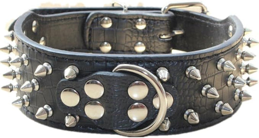Serijoars Spiked Studded Dog Collar, PU Leather Dog Collar, Adjustable Pet Collars for Medium or Large Breed Pet (XL, Black1)