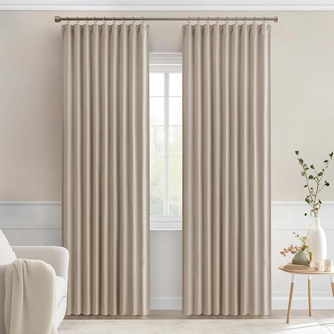 MIULEE Taupe Back Tab Blackout Curtains 72 Inches Long 2 Panels Set