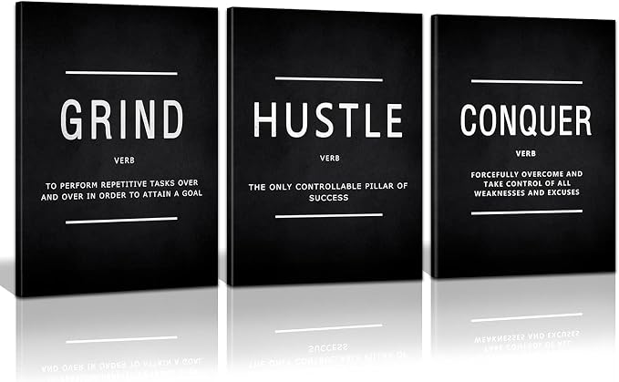 KAWAHONE Grind Hustle Conquer Wall Art, Success Canvas Painting Wall Decor