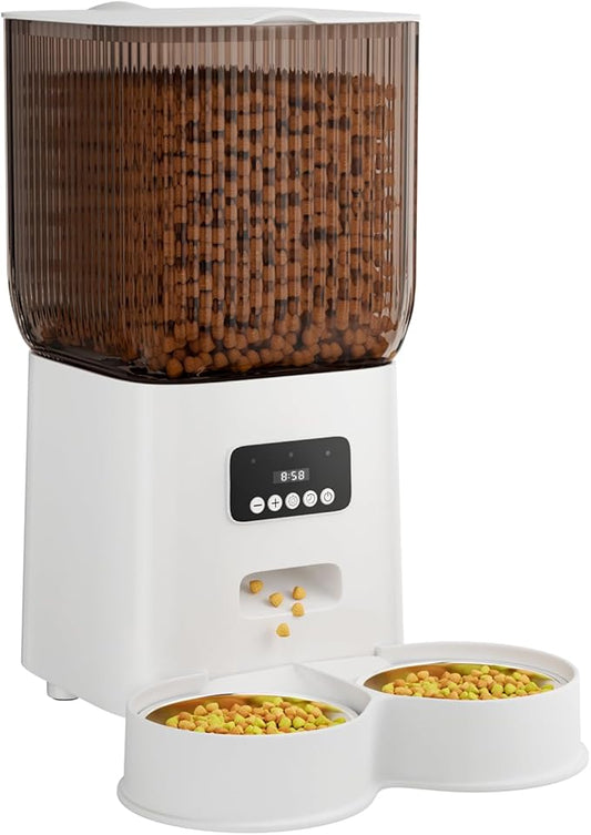 Automatic Cat Feeder, 5L Timed Cat Food Dispenser with Dual Power Supply, Pet Feeder up to 9 Meals per Day for 2 Cats, Automatic Pet Feeder for Small Dogs Indoor(Botton)