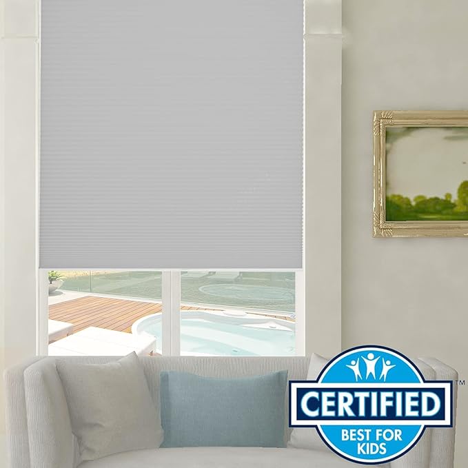 Persilux Light Filtering Cellular Blinds for Windows Pleated Cordless Roller Shades Room Darkening UV Protection Honeycomb Shades for Home, Windows and Bedroom, Dark Grey, 50" W x 54" H