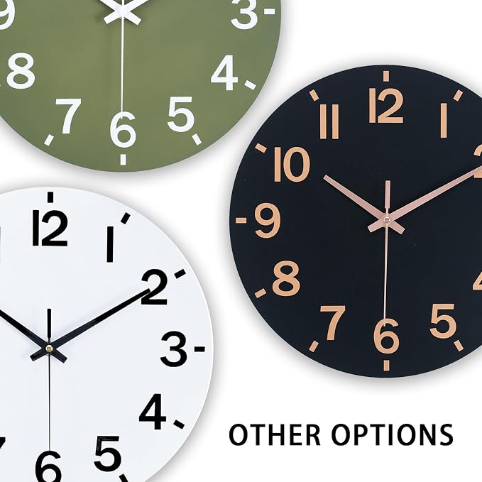 HZDHCLH Wall Clock 8 Inch Silent Non Ticking Wood Battery Operated Black Wooden