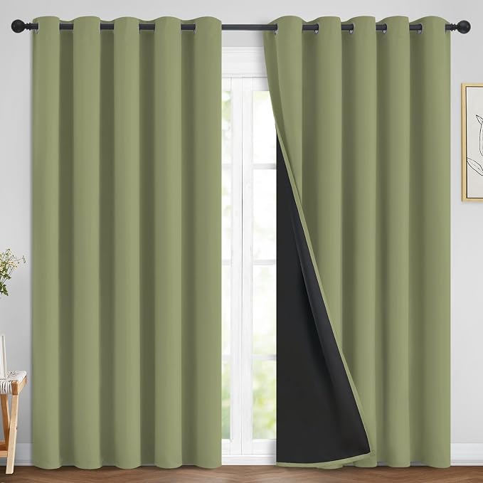 Yakamok 100% Blackout Window Curtain Panels, Heat and Full Light Blocking Drapes