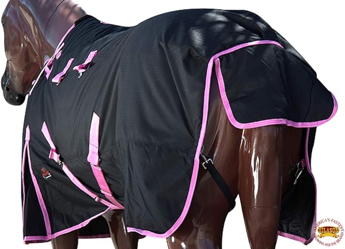 HILASON Black with Pink Trims 75 inch 1200D Winter Waterproof Poly Horse Turnout Blanket Belly Wrap
