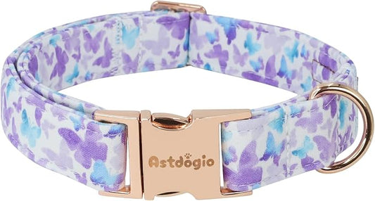 Elegant Butterfly Dog Collar, Purple Blue Gradient Design Collars for Dogs, Adjustable Comfortable for Small Medium Large Dogs, Handmade Cotton Puppy Collar for Daily Walks 、Park Adventures-L