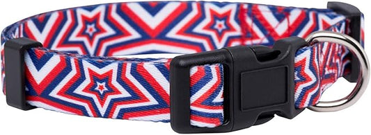 Native Pup American Flag Dog Collar- Red White and Blue- Patriotic Collars for 4th of July, USA- Adjustable Small, Medium, Large Breed Dogs (Medium, Big Stars)