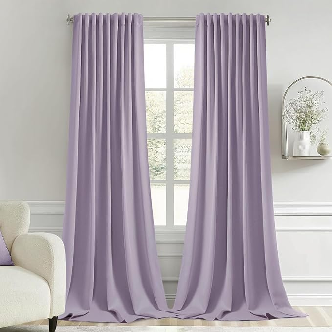 MIULEE Lilac Back Tab Blackout Curtains 120 Inch Long 2 Panels Set