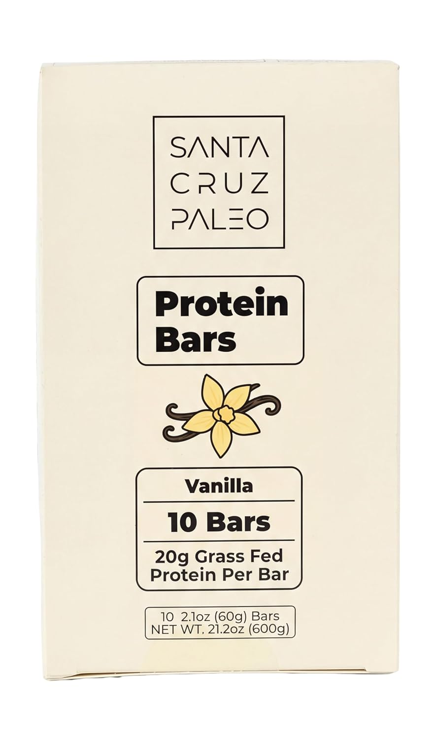 Santa Cruz Paleo Protein Bar – 20g Grass-Fed Whey & Collagen Protein – Wildflower Honey Sweetened, No Seed Oils, High Protein Snack Bar (Peanut Butter Flavor, Pack of 10)