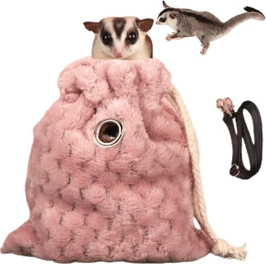 Sugar Glider Bonding Pouch - Soft Sleeping Pouch with Breathable Vent & Drawstring Portable Travel Bag Small Animal Carrier for Sugar Glider Squirrel Hamster Rats Hedgehog Bird Parrot (Pink)
