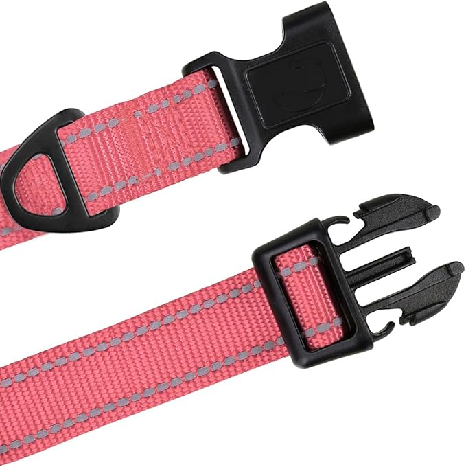 TagME Reflective Nylon Dog Collars, Adjustable Classic Pet Collar with Quick Release Buckle for Large Dogs, Baby Pink, 1.0" Width