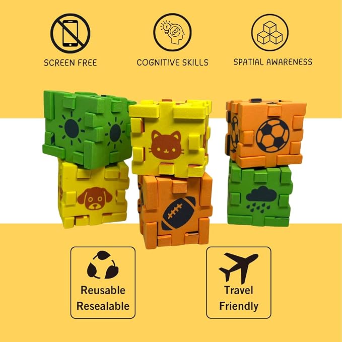 2D & 3D Foam Puzzle for Kids Ages 3+, Excavator Construction Travel Toy, Quiet Screen-Free Busy Bag for Airplanes & Road Trips, Montessori STEM Learning Activity – Orange