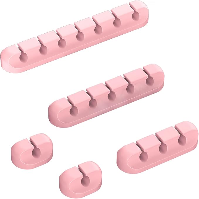 Cord Holder Cable Organizer Clips – Self Adhesive Cord Organizer for Desk, Car, Nightstands, Office, Pink Silicone Cord Keeper Cable Clips Wire Holders for Charger Cords (7-5-3-1-1 Slots)