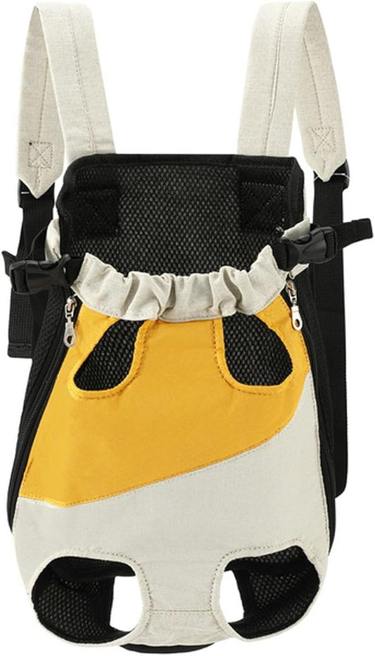 Lightweight Pet Backpack Carrier for Small Dogs & Cats - Easy-Fit Adjustable Straps, Basic Legs-Out Design, Durable for Daily Use (Fits Pets Under 15lb) (Yellow-White Color-Blocked, XX-Large)