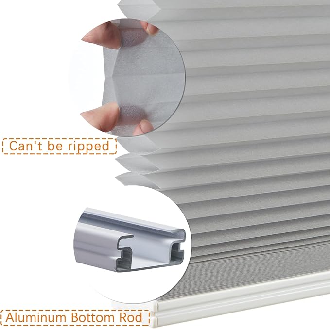 Persilux Light Filtering Cellular Blinds for Windows Pleated Cordless Roller Shades Room Darkening UV Protection Honeycomb Shades for Home, Windows and Bedroom, Dark Grey, 50" W x 54" H