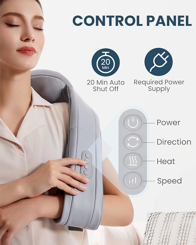 Nekteck Neck Massager for Pain Relief Deep Tissue, Shiatsu Back Massager with Soothing Heat, Electric Deep Tissue 3D Kneading Massage Tools for Shoulder Muscle, Adjustable Heat and Straps