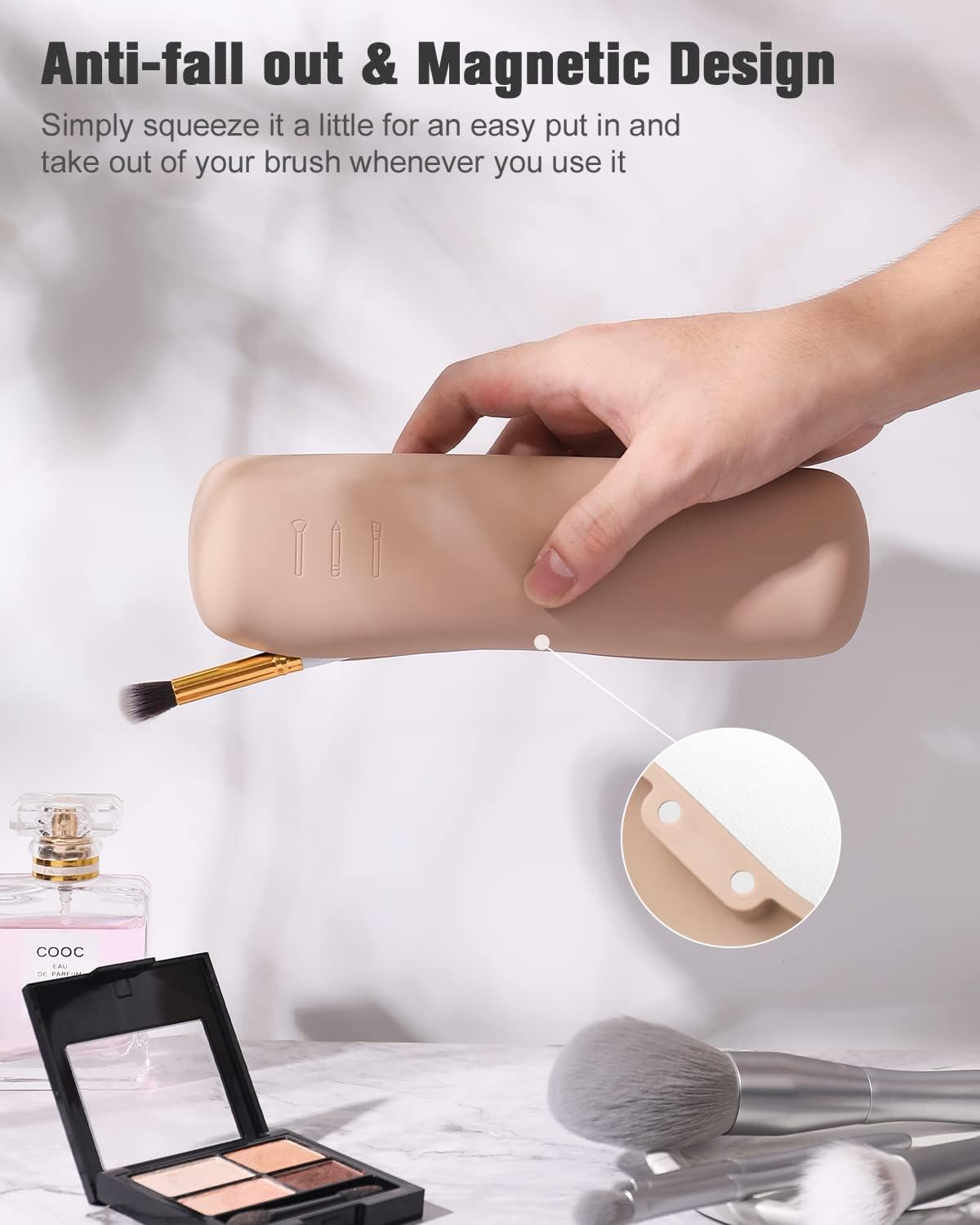 FERYES Large Travel Makeup Brush Holder with 4Pcs Makeup Brushes