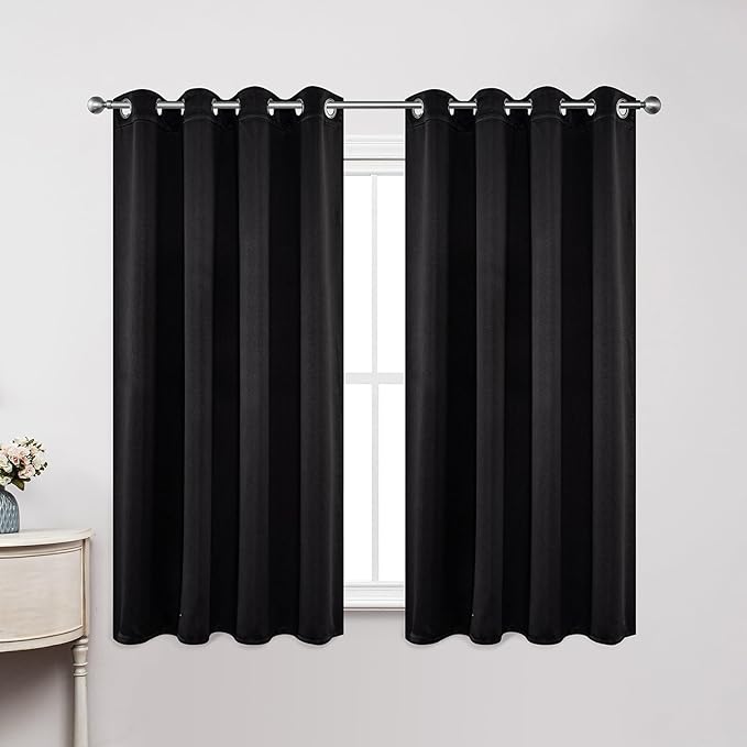 Joydeco Blackout Curtains 54 Inch Length 2 Panels Set, Thermal Insulated Long Curtains& Drapes 2 Burg, Room Darkening Grommet Drapes for Living Room Bedroom Window (W52 x L54 Inch, Black)