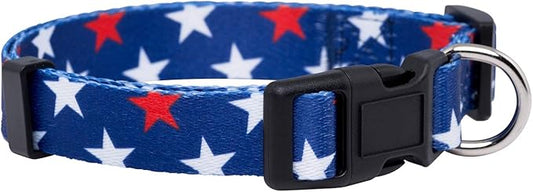Native Pup American Flag Dog Collar- Red White and Blue- Patriotic Collars for 4th of July, USA- Adjustable Small, Medium, Large Breed Dogs (Medium, Red & White Stars)