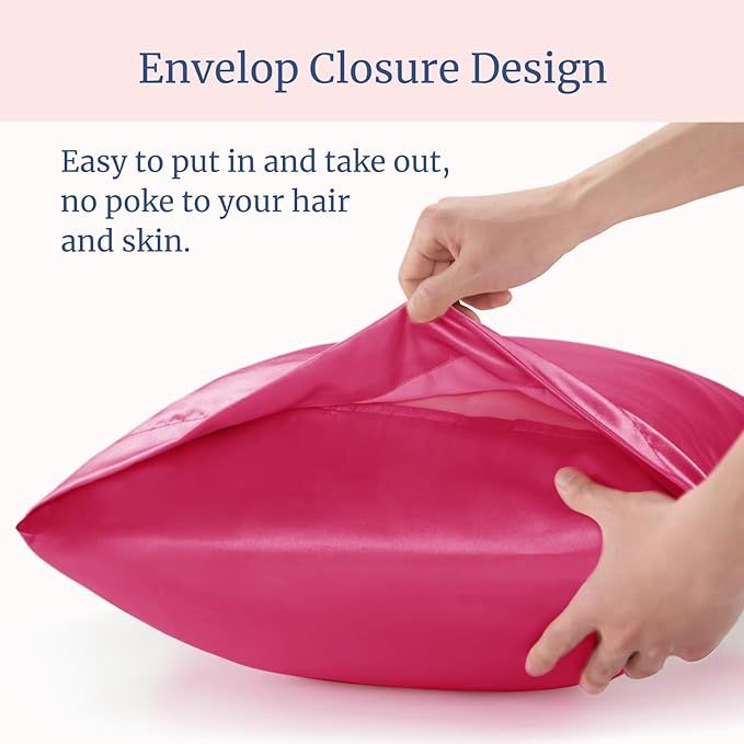 BEDELITE Satin Pillowcase for Hair and Skin, Super Soft Similar to Silk Pillow Cases 4 Pack with Envelope Closure, Cooling Pillowcases for Women Men (20"x30" Queen Size, Hot Pink)