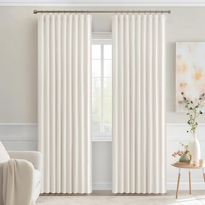 MIULEE Ivory Back Tab Blackout Curtains 90 Inches Long 2 Panels Set