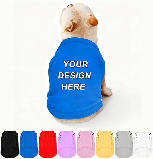 Custom Dog Shirt Pet T Shirts for Small Medium Large Dogs Customized Clothes with Image Logo Text Breathable Sleeveless Tank Top Personalized Outfits Puppy Apparel Blue, 3XL