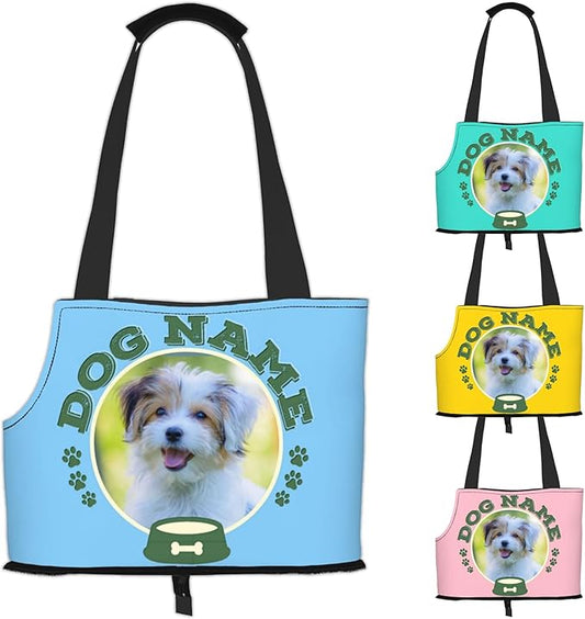 Custom Dog Carrier Purses Personalized Crossbody Puppy Carrying Bag Add Your Pet Photo Name Text Soft-Sided Sling Cat Pouch for Outdoor Hiking Traveling Subway Shopping (Style1)