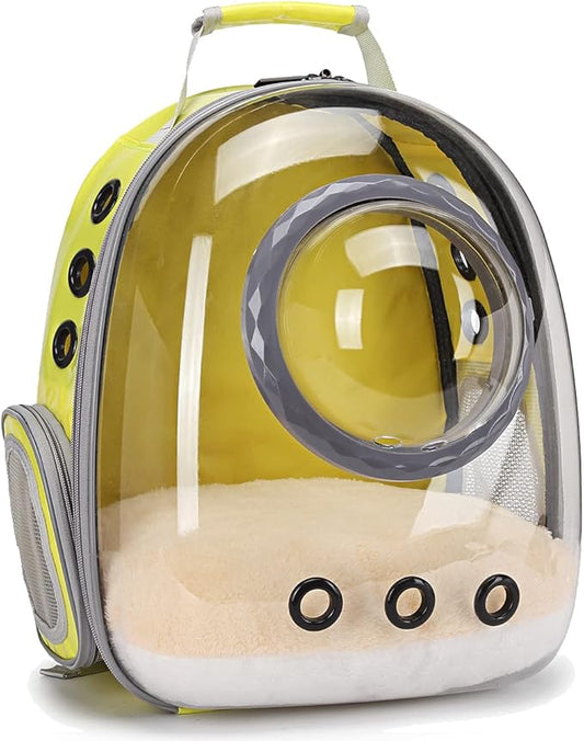 Cat Backpack Carrier, Bubble Backpack for Cat Kitten Small Puppy and Bunny, Space Capsule Bubble Cat Backpack Carrier, Airline Approved Waterproof Yellow Pet Backpack for Small Dog