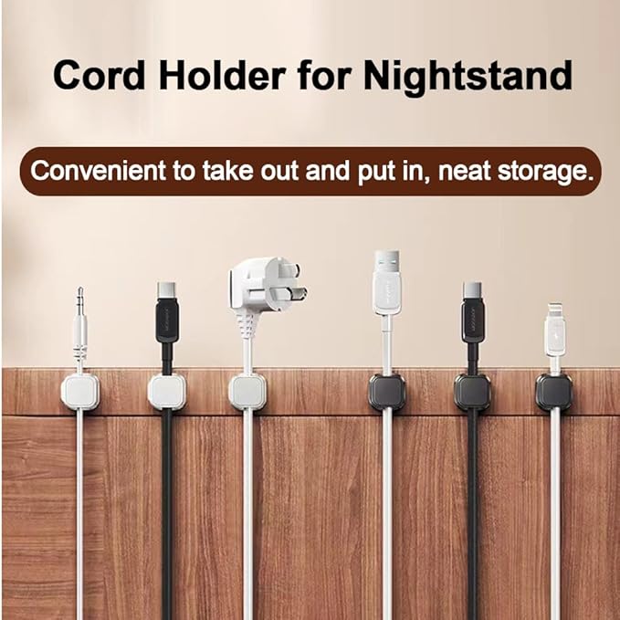 6 Pack Cord Organizer Holder, Office Desk Accessories Desk Cable Management Magnetic Easy Open,Organize Phone Charging Cords Wire Holder Organizer Neatly for Office Car Desk Nightstand(Black)