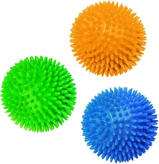 Meric CoCoo 3-Pack Squeaky Dog & Ferret Ball Toys, 2.3", Massage Teeth and Gums, Spikey Cat Rubber Balls, Toss Fetch Squeeky Doggy Balls for Multi-Pet Homes
