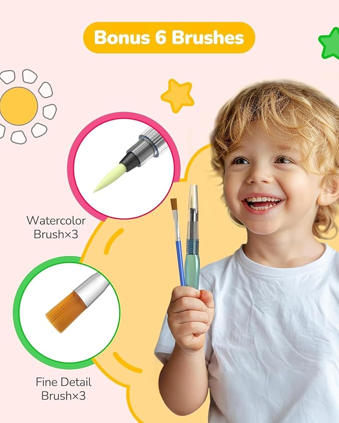 TECJOE 3 Pack Paint with Water Coloring Books for Toddlers, Mess Free Watercolor Painting Set with 6 Brushes, Travel Art Craft Toys Birthday Gifts for Kids Ages 3-8, Princess, Dinosaur & Forest | Thick Watercolor Paper With 6 Brushes, Mess Free Travel ...
