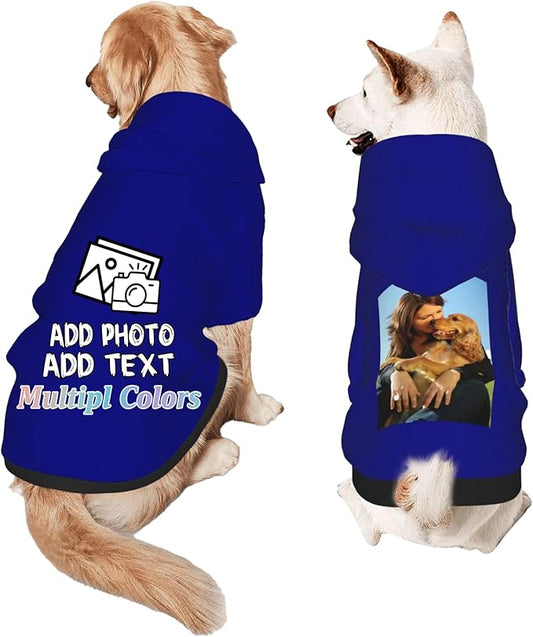 Custom Dog Hoodie with Your Design Soft & Warm Personalized Picture Logo Text Name Dog Clothes for Puppy Sweatshirt Hooded for Small Medium Large Dogs Girl/Boy Cats Pets Deepblue