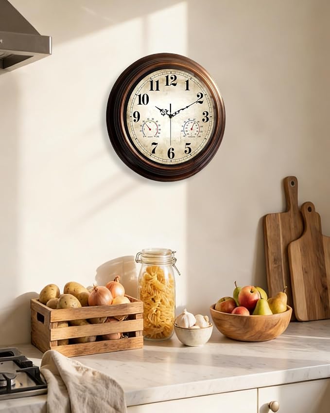 Vintage Wall Clock 16 Inch Quartz Silent Non-Ticking Analog Clock