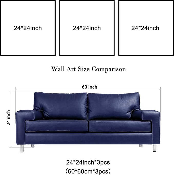 Wieco Art Blue Flowers 3 Panels Canvas Print Wall Art Modern Pictures Artwork