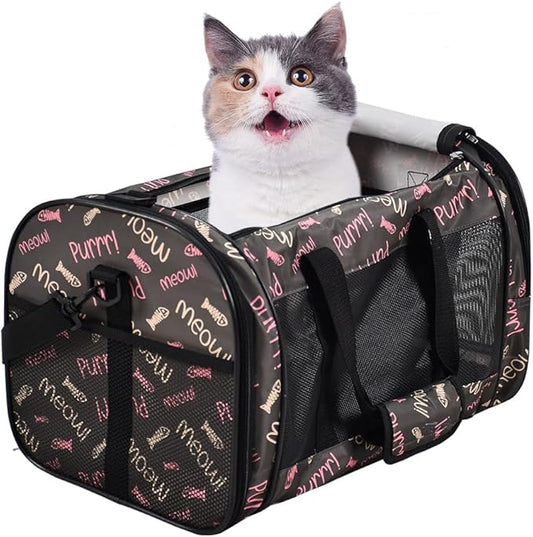 Soft-Sided Kennel Pet Carrier for Small Dogs, Cats, Puppy, Airline Approved Cat Carriers Dog Carrier Collapsible, Travel Handbag & Car Seat (Coffee Fish Print, 19" L x 11" W x 11" H)