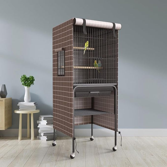 Universal Bird Cage Cover Good Night Blackout Thin Lightweight Breathable Small Animal Cages Cover Pet Removable Durable Protector (Beige, 60" H x 18" W x 18" L)