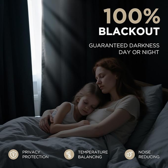 Joydeco Black 100% Blackout Curtains 120 Inch 2 Panels, Luxury Thermal Insulated Black Velvet Curtains for Bedroom Living Room, Soundproof Blackout Window Drapes, Rod Pocket & Back Tab (52W x 120L)